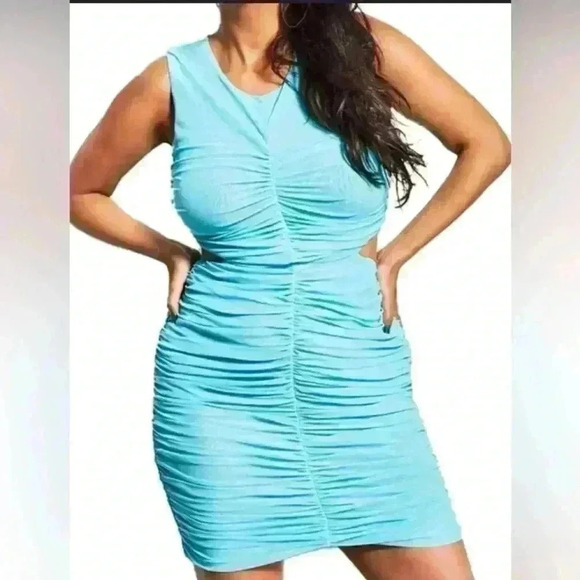 Royalty BY Maluma Dresses & Skirts - ROYALTY BY MALUMA Womens Scuba Blue Cut Out Ruched Body Con Dress Size Medium
